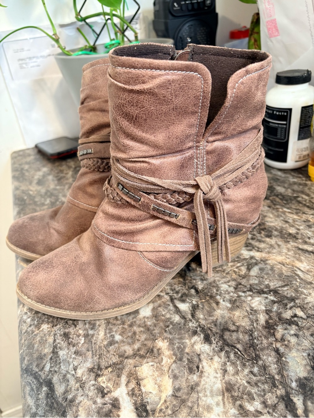 Women's Jellypop Suede Ankle Boots with Braided Tie - Taupe size 8